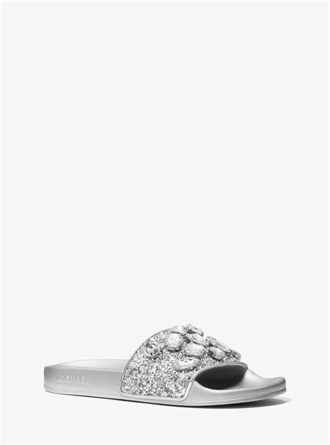 michael kors glitzernd|Gilmore Jewel Embellished Glitter Slide Sandal .